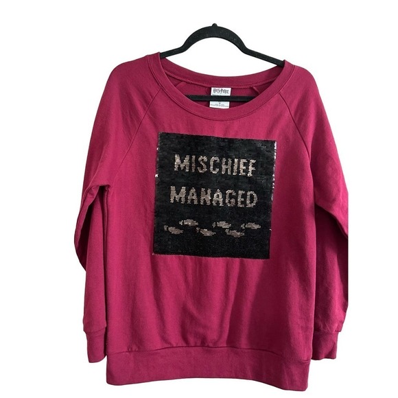 HARRY POTTER Flip Sequin Sweatshirt Marauders Map Mischief - Juniors Medium - Picture 2 of 5
